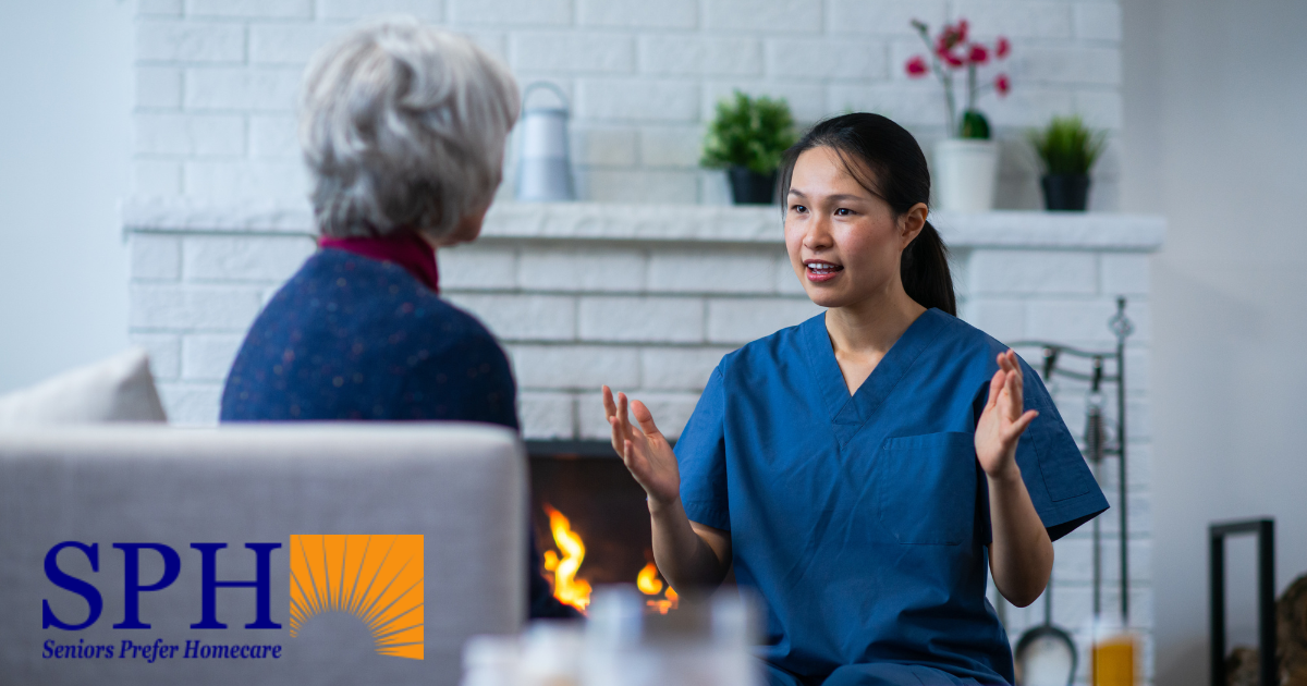 A professional caregiver explains some of her responsibilities as a caregiver to her senior client.