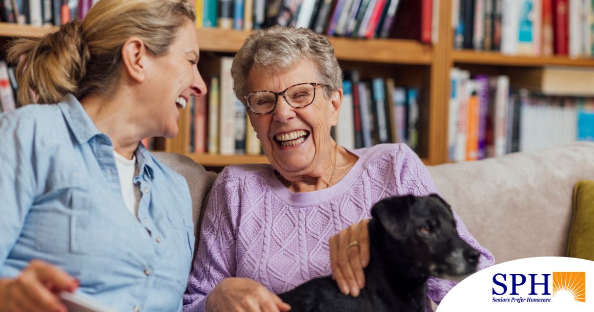 Through dementia care at home, a caregiver provides support to a senior.