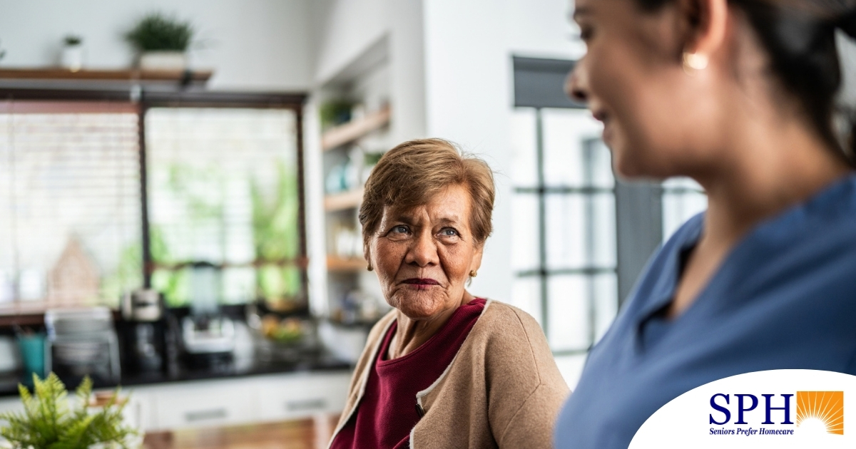 Caregiver provides attentive senior care as part of diabetes awareness
